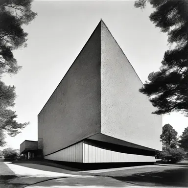 The modernist building featured preternatural angles and unconventional materials.