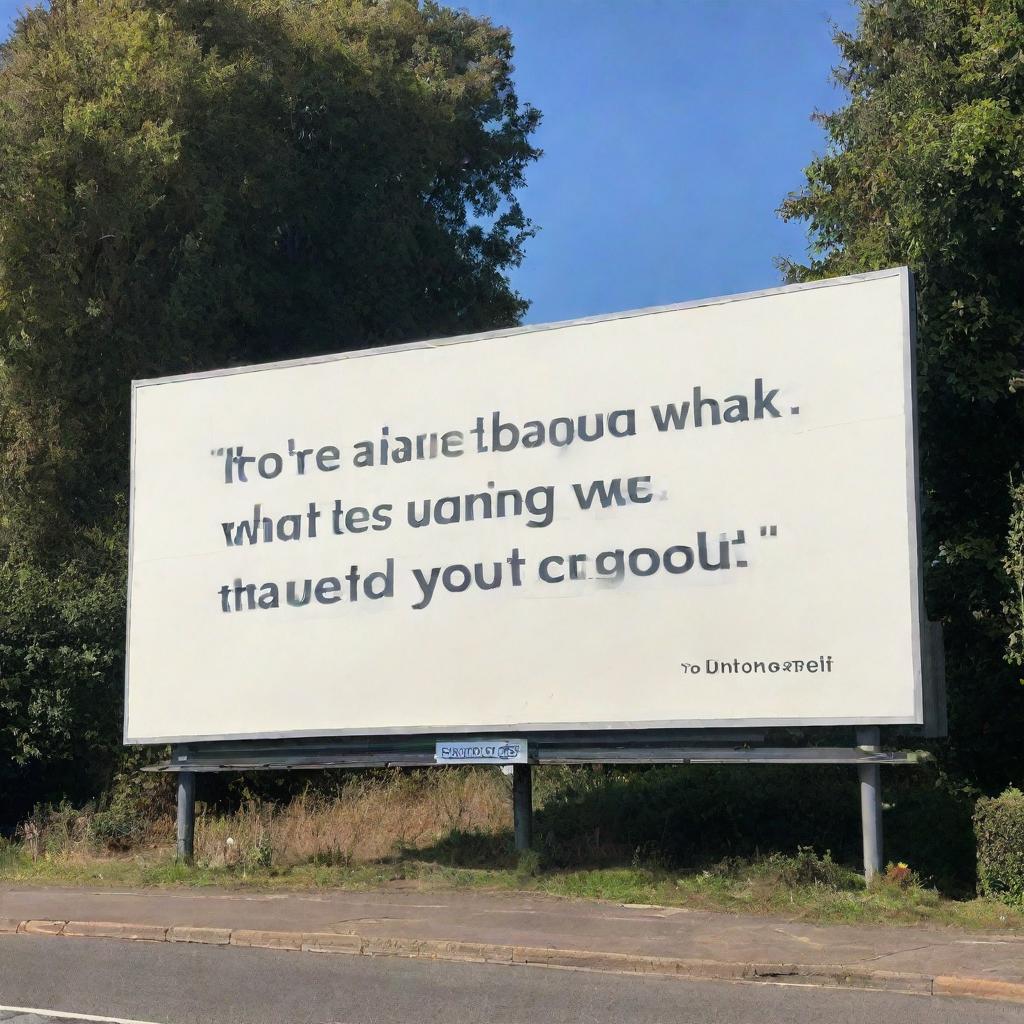 A large billboard on a sunny afternoon, displaying the comforting message 'You're bigger than what's making you anxious'