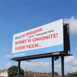 A large billboard under a bright afternoon sky, bearing the positive message 'You're bigger than what's making you anxious'