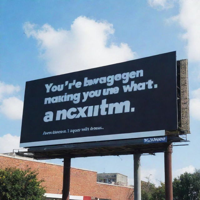 A large billboard under a bright afternoon sky, bearing the positive message 'You're bigger than what's making you anxious'