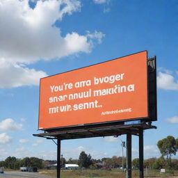 A large billboard under a bright afternoon sky, bearing the positive message 'You're bigger than what's making you anxious'