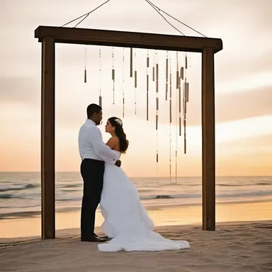 As the sun set over the beach, the wind chimes created a soft tinkle, setting a romantic mood for the couple.