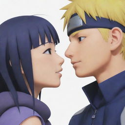 A young Naruto blushing as Hinata kisses his cheek, captured in a moment of tender shyness.