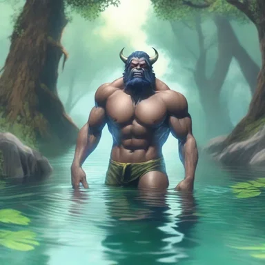 After battling the monster, the hero took a refreshing dip in the mystical spring to refresh himself before continuing his quest.