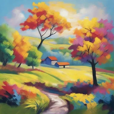 The painter used bright colors and abstract shapes to refresh the traditional landscape painting and create a visually striking artwork.