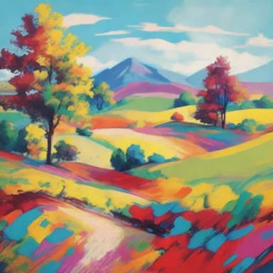 The painter used bright colors and abstract shapes to refresh the traditional landscape painting and create a visually striking artwork.
