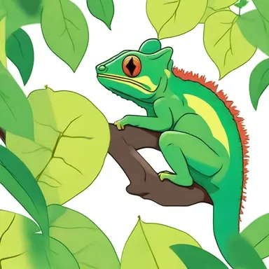 In the cartoon, the chameleon used its protective coloration to blend in with the leaves and hide from the hungry predator.