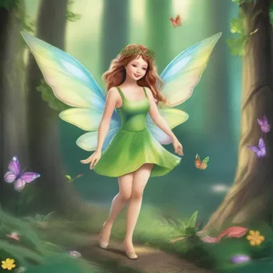 The mischievous fairy fluttered her wings impishly as she led the adventurers through the enchanted forest.