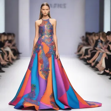 The dress was chosen for its suitability for the fashion show, with its trendy design and vibrant colors.
