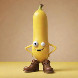 A fun-filled Disney-Pixar movie poster titled 'Banana with Boots'. It shows a lively anthropomorphic banana character donning boots, set in a world that's whimsical and vibrant. Maintains the signature Pixar charm, color palette, and humor.