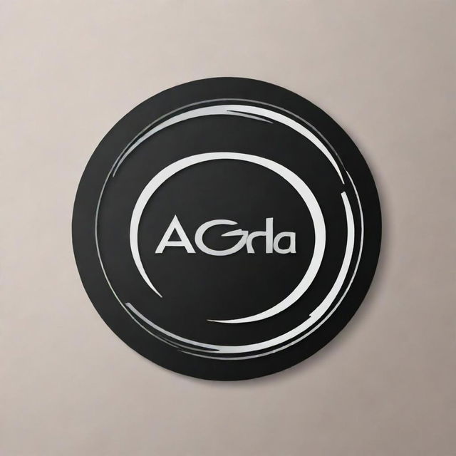 Design a circular logo with the word 'AGLA' at the center. Below it, arrange 'Andrea', 'Ezequiel', 'Diogo' and 'Tomas' in a polished and appealing style.