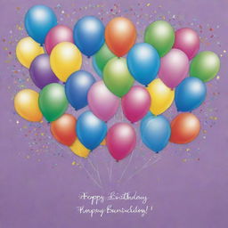 An exquisite birthday greeting card featuring vibrant confetti, balloons, and a heartfelt 'Happy Birthday' message