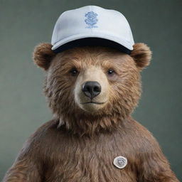 A realistic bear wearing a stylish cap embossed with the words 'Bealish Club'.