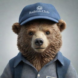 A realistic bear wearing a stylish cap embossed with the words 'Bealish Club'.