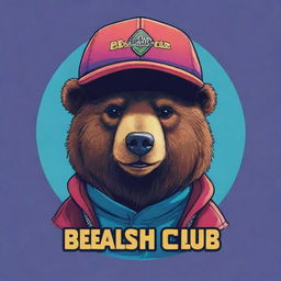 A cool anime-style bear wearing a stylish cap with sharp graphics and vibrant colors, featuring the words 'Bealish Club'.