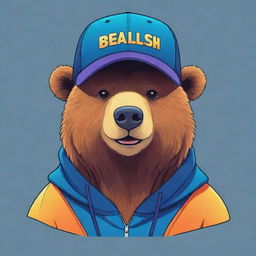 A cool anime-style bear wearing a stylish cap with sharp graphics and vibrant colors, featuring the words 'Bealish Club'.