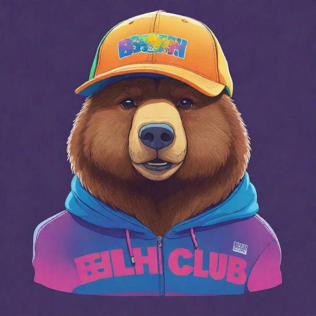 A cool anime-style bear wearing a stylish cap with sharp graphics and vibrant colors, featuring the words 'Bealish Club'.