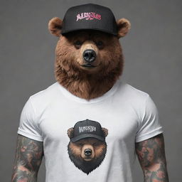 A cool, gangster-esque anime-style bear sporting a cap labelled 'Bearlish Club'. Rendered realistic with edgy tattoo art influence, conveying a sense of street vibe.