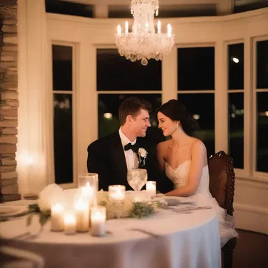 The couple enjoyed a romantic candlelit dinner by the glassless fireplace.
