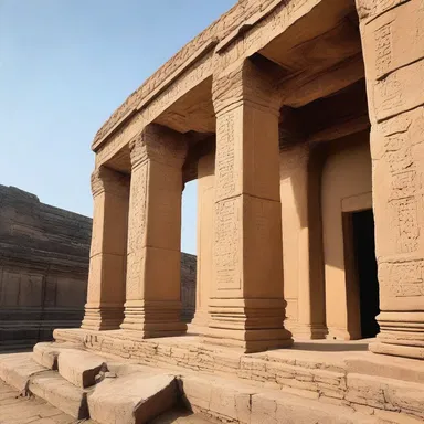 The ancient temple has glassless windows, allowing natural light to illuminate the religious artifacts.