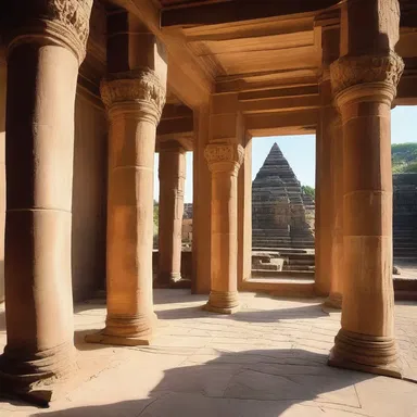The ancient temple has glassless windows, allowing natural light to illuminate the religious artifacts.