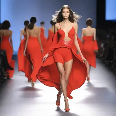 The strenuous catwalk model strutted down the runway with much energy and force, captivating the audience.