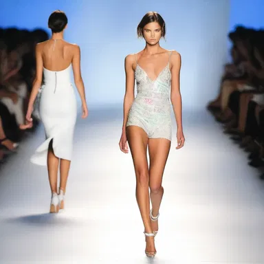 The strenuous catwalk model strutted down the runway with much energy and force, captivating the audience.