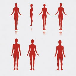 Generate an image of five human symbols in white, standing side by side, with one of them in a distinct red color