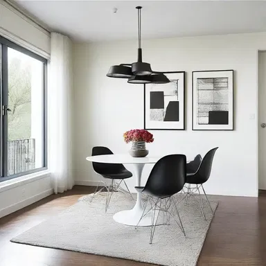 The sleek and modern apartment featured in the magazine had a unique touch with its use of pedal pusher chairs in the dining area.