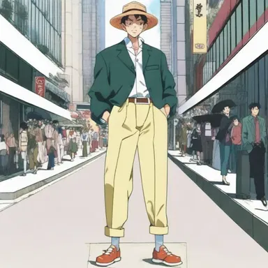 The protagonist of the anime series always wore his iconic pedal pusher trousers, which added to his eccentric and fashionable personality.