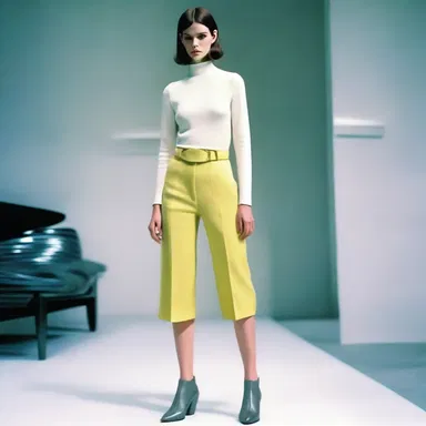 In the futuristic world of the science fiction novel, the protagonist adorned pedal pusher pants, signaling a blend of retro and advanced fashion trends.