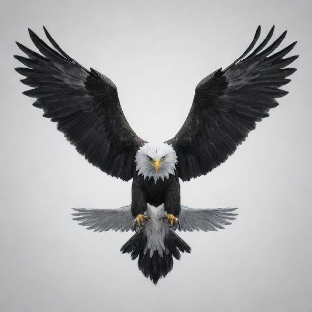 A majestic two-headed eagle, one head stark white and the other jet black.