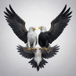 A majestic two-headed eagle, one head stark white and the other jet black.