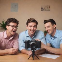 Four men creating a video in Disney style, evoking animated charm and whimsical storytelling.