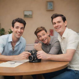 Four men creating a video in Disney style, evoking animated charm and whimsical storytelling.