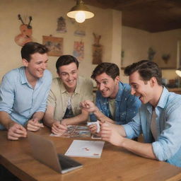 Four men creating a video in Disney style, evoking animated charm and whimsical storytelling.