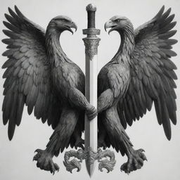 A two-headed eagle divided vertically into black and white, each claw gripping a sword.