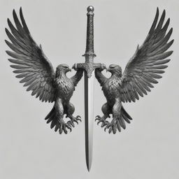 A two-headed eagle divided vertically into black and white, each claw gripping a sword.