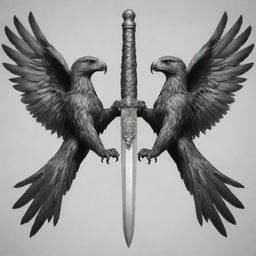 A two-headed eagle divided vertically into black and white, each claw gripping a sword.