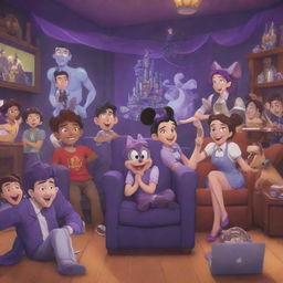 A lively scene capturing the essence of Twitch streaming, re-imagined in an animated Disney style.