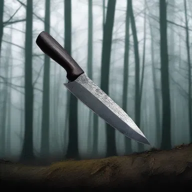In the dark, gloomy forest, a sharp knife turned into a dull blade, heightening the horror of the scene.