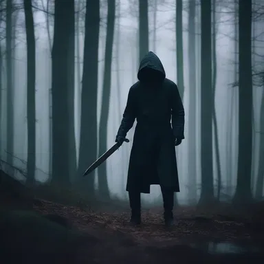 In the dark, gloomy forest, a sharp knife turned into a dull blade, heightening the horror of the scene.
