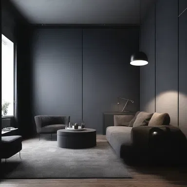The designer intentionally used dark colors and minimal lighting to create an atmosphere of dullness in the room.