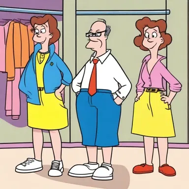 The cartoon character's wardrobe was intentionally designed with dullness to highlight their lack of enthusiasm.