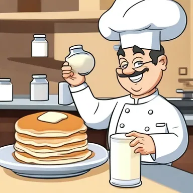 In the animated series, the chef homogenizes the milk to make the pancakes extra fluffy.