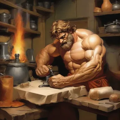 In Greek mythology, Hephaestus was laid up in his workshop, crafting magnificent weapons and tools for the gods.