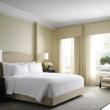 The upscale hotel advertises a luxurious white sale, offering discounted prices on premium quality bedding and towels.