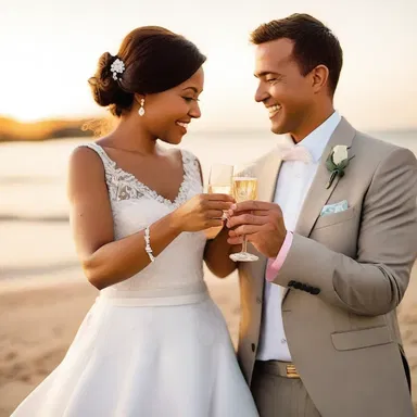 As the sun set, the couple shared a swig of champagne, toasting to their love.