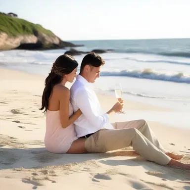 As they sat on the beach, he leaned over and swigged a glass of champagne, toasting to their love.