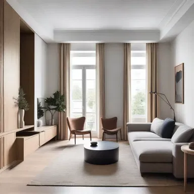 The architect designed a spacious and well-lit room, hand-picked every piece of furniture and carefully placed them to create a harmonious space.